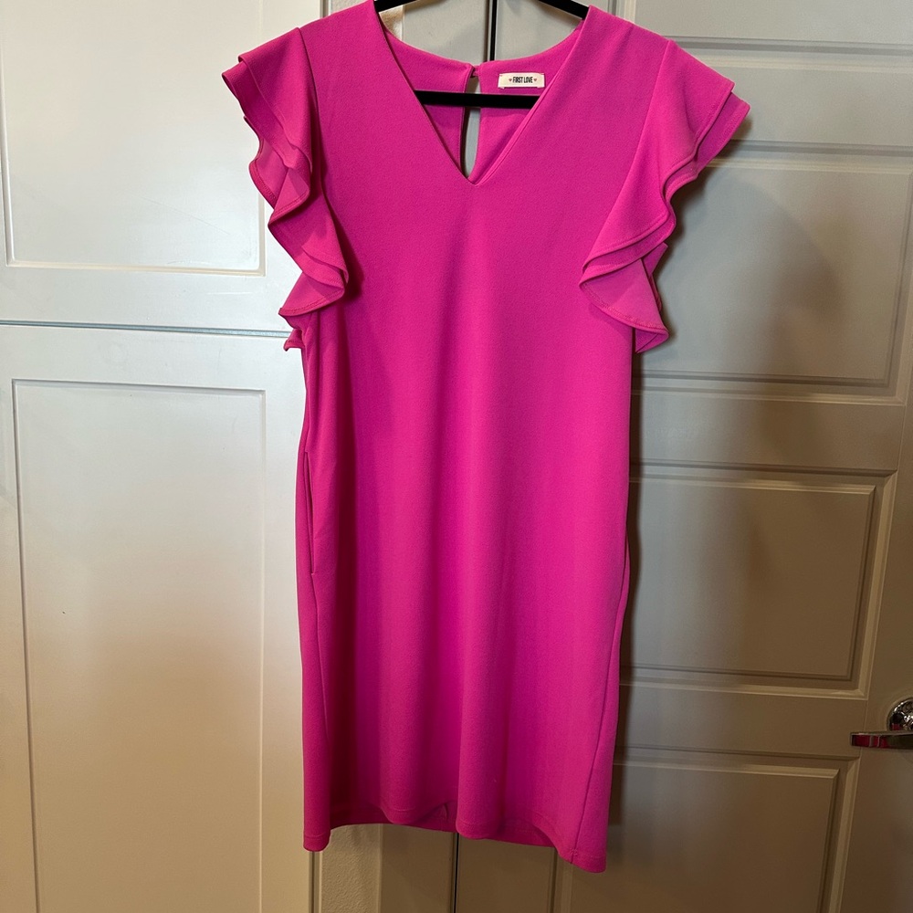 Elegant Pink Ruffle Sleeve Dress